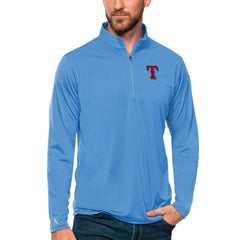 Texas Rangers Antigua Tribute Quarter-Zip Pullover Top - Powder Blue Pullover