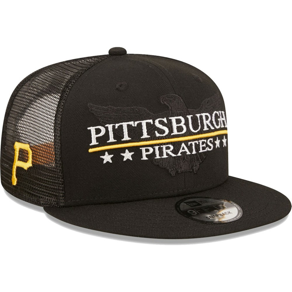 Pittsburgh Pirates New Era Patriot Trucker 9FIFTY Snapback Hat - Black Hats