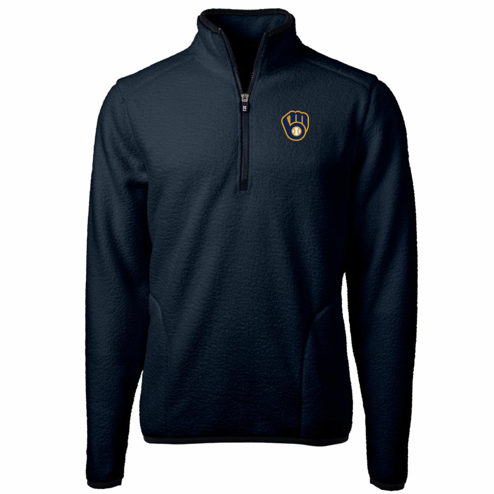 Milwaukee Brewers Cutter & Buck Big & Tall Cascade Eco Sherpa Fleece Quarter-Zip Pullover Jacket - Navy Jackets