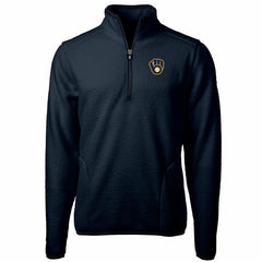 Milwaukee Brewers Cutter & Buck Big & Tall Cascade Eco Sherpa Fleece Quarter-Zip Pullover Jacket - Navy Jackets