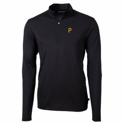 Pittsburgh Pirates Cutter & Buck Big & Tall Virtue Eco Pique Quarter-Zip Pullover Jacket - Black Jackets