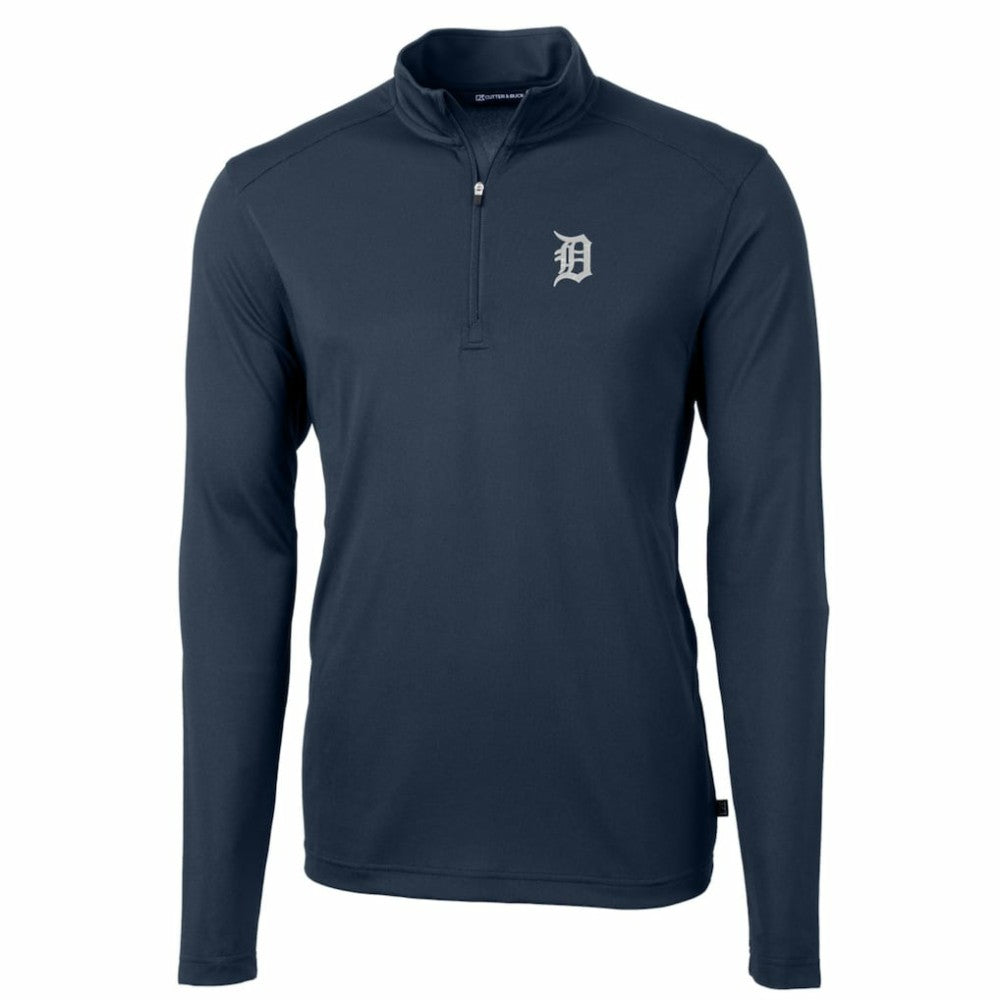 Detroit Tigers Cutter & Buck Big & Tall Virtue Eco Pique Quarter-Zip Pullover Jacket - Navy Jackets