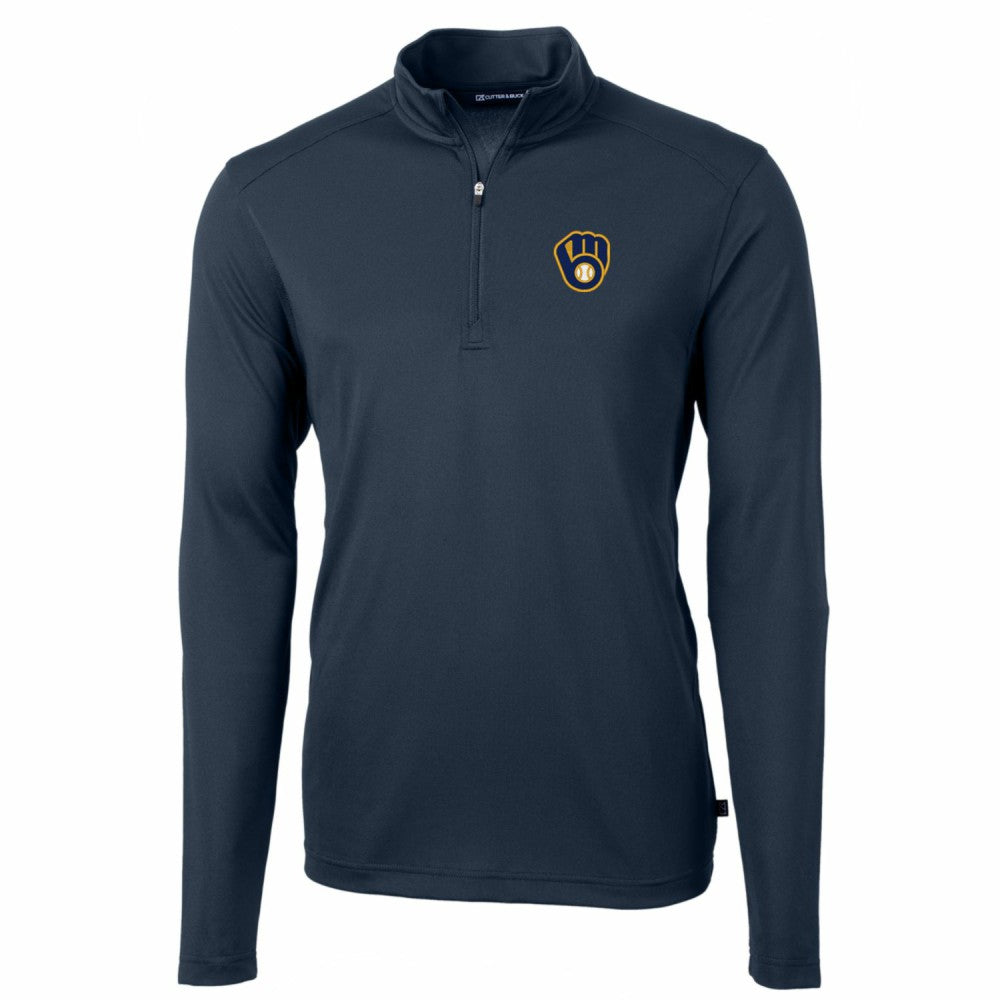 Milwaukee Brewers Cutter & Buck Big & Tall Virtue Eco Pique Quarter-Zip Pullover Jacket - Navy Jackets