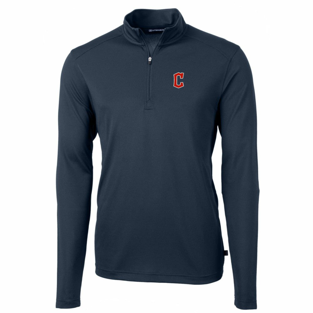 Cleveland Guardians Cutter & Buck Big & Tall Virtue Eco Pique Quarter-Zip Pullover Jacket - Navy Jackets