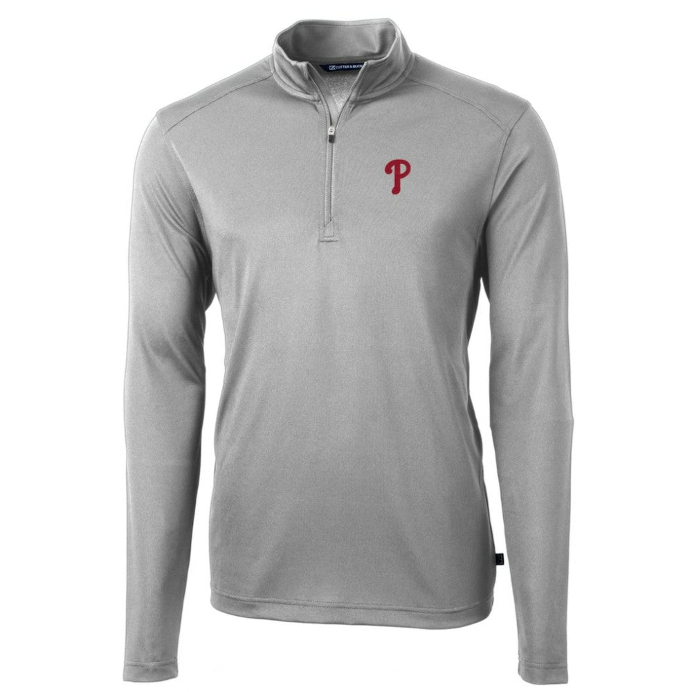 Philadelphia Phillies Cutter & Buck Big & Tall Virtue Eco Pique Quarter-Zip Pullover Jacket - Gray Jackets