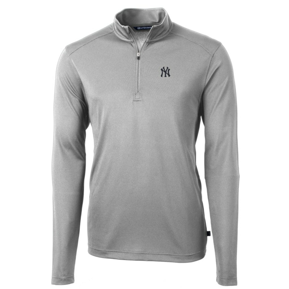 New York Yankees Cutter & Buck Big & Tall Virtue Eco Pique Quarter-Zip Pullover Jacket - Gray Jackets