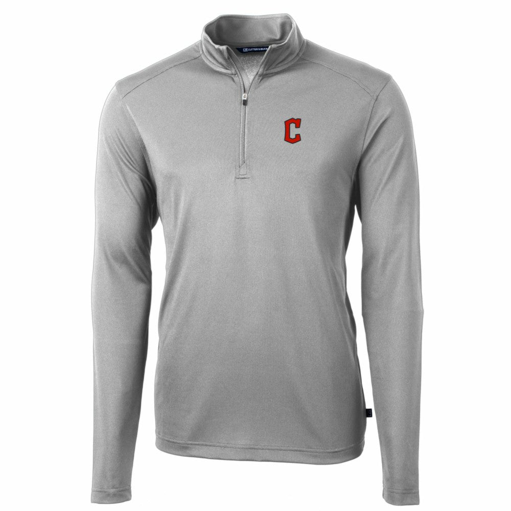 Cleveland Guardians Cutter & Buck Big & Tall Virtue Eco Pique Quarter-Zip Pullover Jacket - Gray Jackets