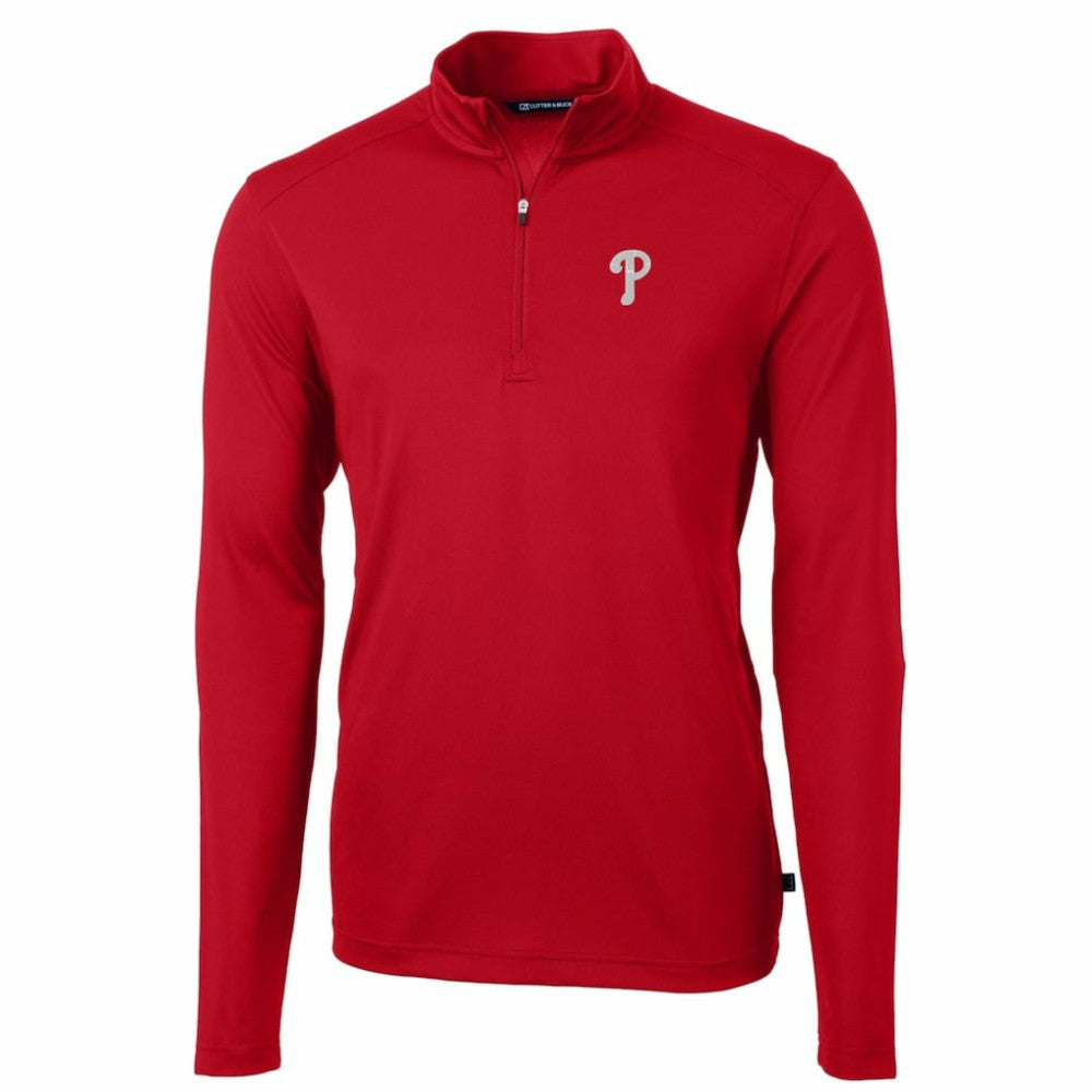 Philadelphia Phillies Cutter & Buck Big & Tall Virtue Eco Pique Quarter-Zip Pullover Jacket - Red Jackets
