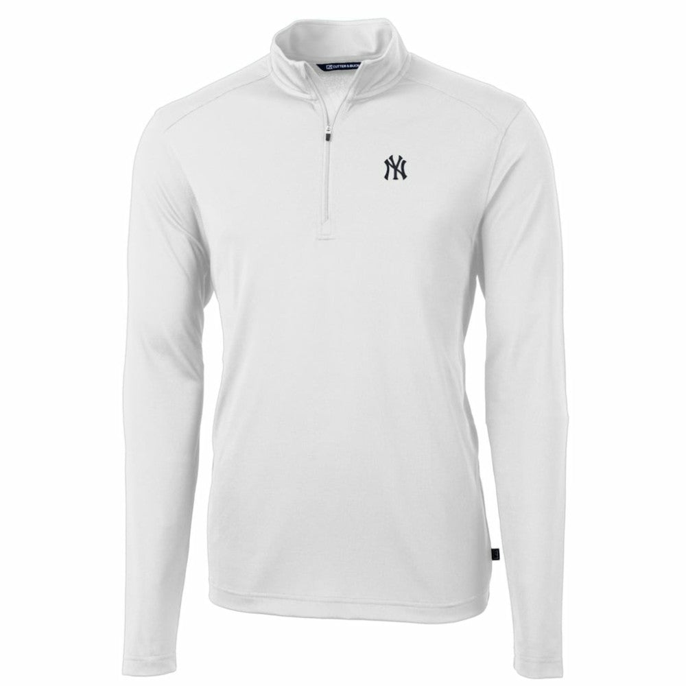 New York Yankees Cutter & Buck Big & Tall Virtue Eco Pique Quarter-Zip Pullover Jacket - White Jackets