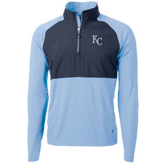 Kansas City Royals Cutter & Buck Adapt Eco Knit Hybrid Recycled Quarter-Zip Pullover Jacket - Light Blue/Navy Jackets