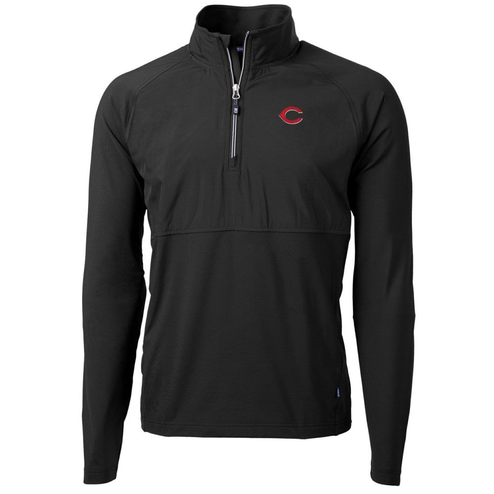 Cincinnati Reds Cutter & Buck Adapt Eco Knit Hybrid Recycled Quarter-Zip Pullover Jacket - Black Jackets