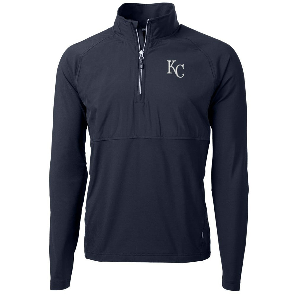 Kansas City Royals Cutter & Buck Adapt Eco Knit Hybrid Recycled Quarter-Zip Pullover Jacket - Navy Jackets