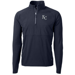 Kansas City Royals Cutter & Buck Adapt Eco Knit Hybrid Recycled Quarter-Zip Pullover Jacket - Navy Jackets