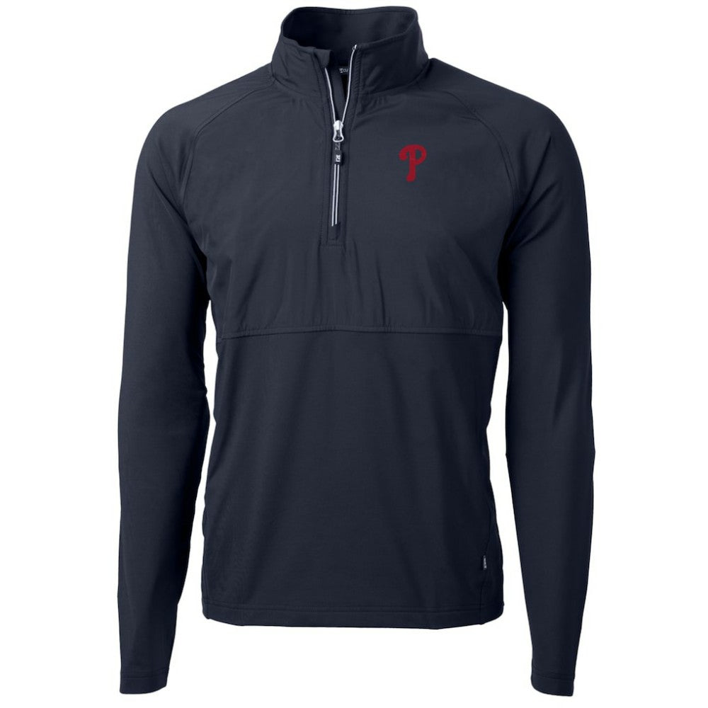 Philadelphia Phillies Cutter & Buck Adapt Eco Knit Hybrid Recycled Quarter-Zip Pullover Jacket - Navy Jackets