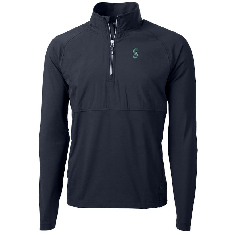 Seattle Mariners Cutter & Buck Adapt Eco Knit Hybrid Recycled Quarter-Zip Pullover Jacket - Navy Jackets