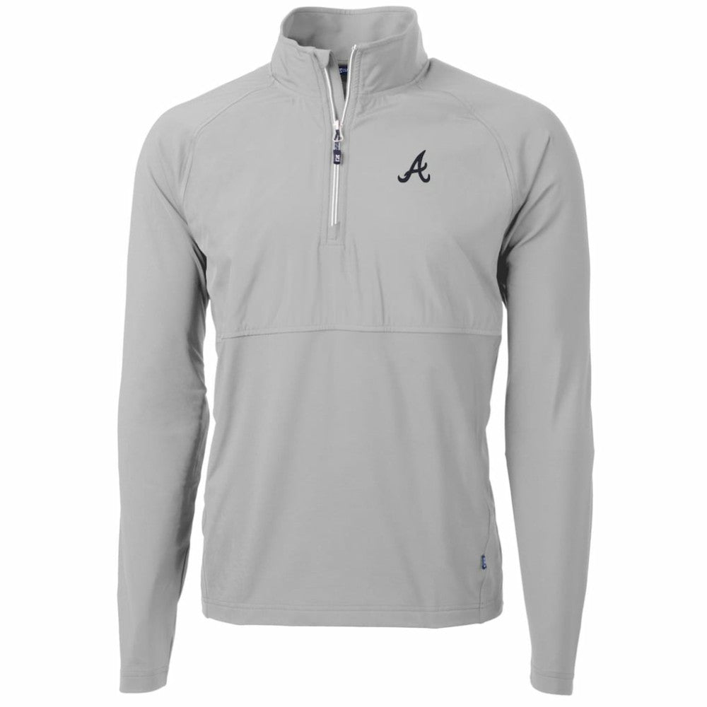 Atlanta Braves Cutter & Buck Adapt Eco Knit Hybrid Recycled Quarter-Zip Pullover Jacket - Gray Jackets