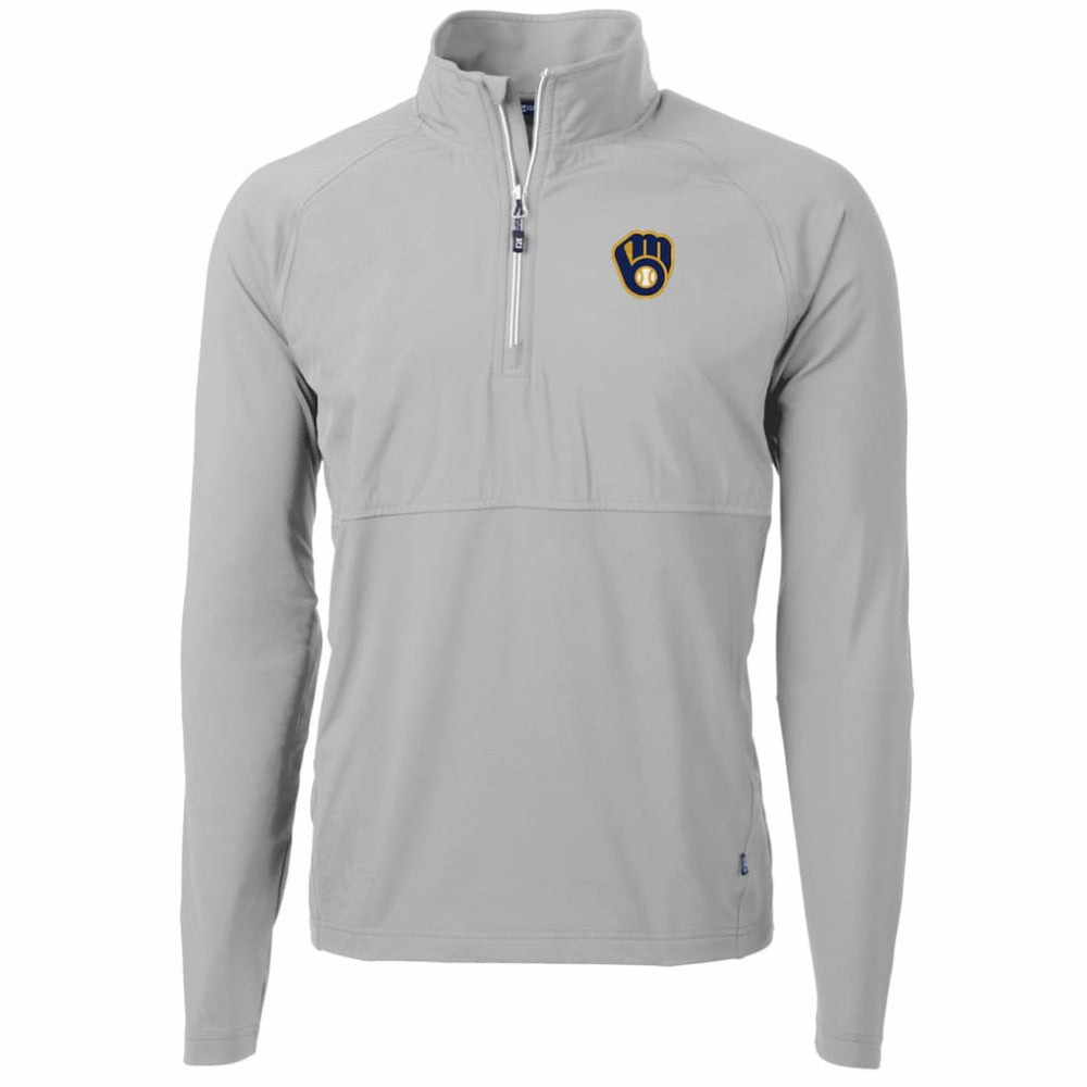 Milwaukee Brewers Cutter & Buck Adapt Eco Knit Hybrid Recycled Quarter-Zip Pullover Jacket - Gray Jackets