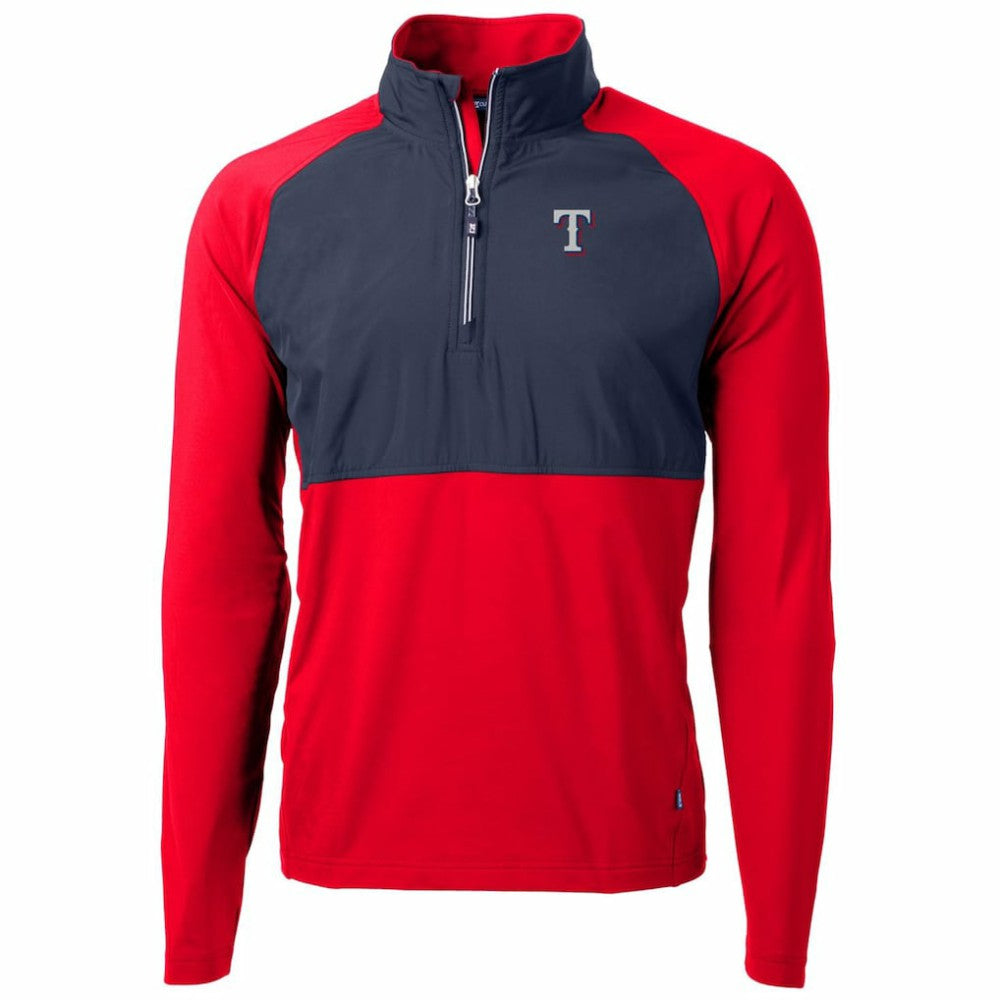 Texas Rangers Cutter & Buck Adapt Eco Knit Hybrid Recycled Quarter-Zip Pullover Jacket - Red/Navy Jackets