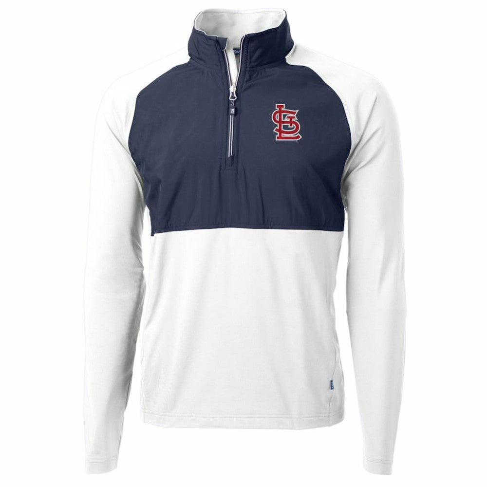 St. Louis Cardinals Cutter & Buck Adapt Eco Knit Hybrid Recycled Quarter-Zip Pullover Jacket - White/Navy Jackets