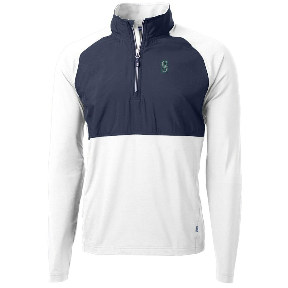 Seattle Mariners Cutter & Buck Adapt Eco Knit Hybrid Recycled Quarter-Zip Pullover Jacket - White/Navy Jackets