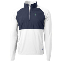 Seattle Mariners Cutter & Buck Adapt Eco Knit Hybrid Recycled Quarter-Zip Pullover Jacket - White/Navy Jackets
