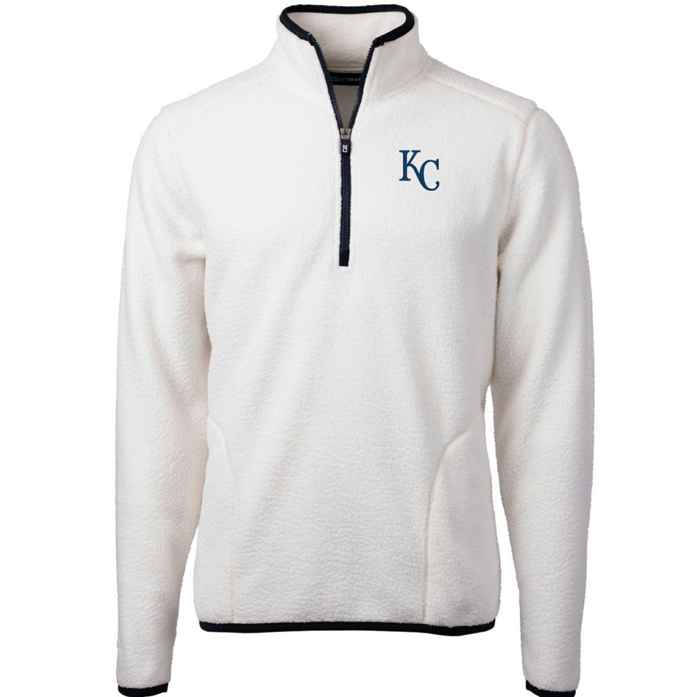 Kansas City Royals Cutter & Buck Cascade Eco Sherpa Fleece Quarter-Zip Pullover Jacket - White/Navy Jackets