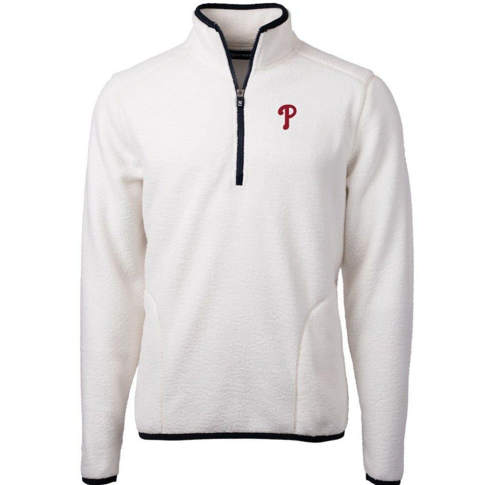 Philadelphia Phillies Cutter & Buck Cascade Eco Sherpa Fleece Quarter-Zip Pullover Jacket - White/Navy Jackets