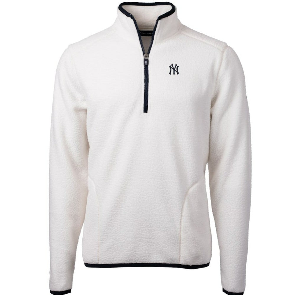 New York Yankees Cutter & Buck Cascade Eco Sherpa Fleece Quarter-Zip Pullover Jacket - White/Navy Jackets