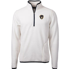 Milwaukee Brewers Cutter & Buck Cascade Eco Sherpa Fleece Quarter-Zip Pullover Jacket - White/Navy Jackets