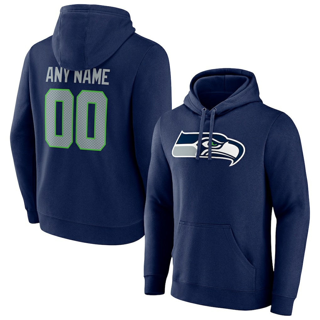 Seattle Seahawks Team Authentic Personalized Name & Number Pullover Hoodie College Navy