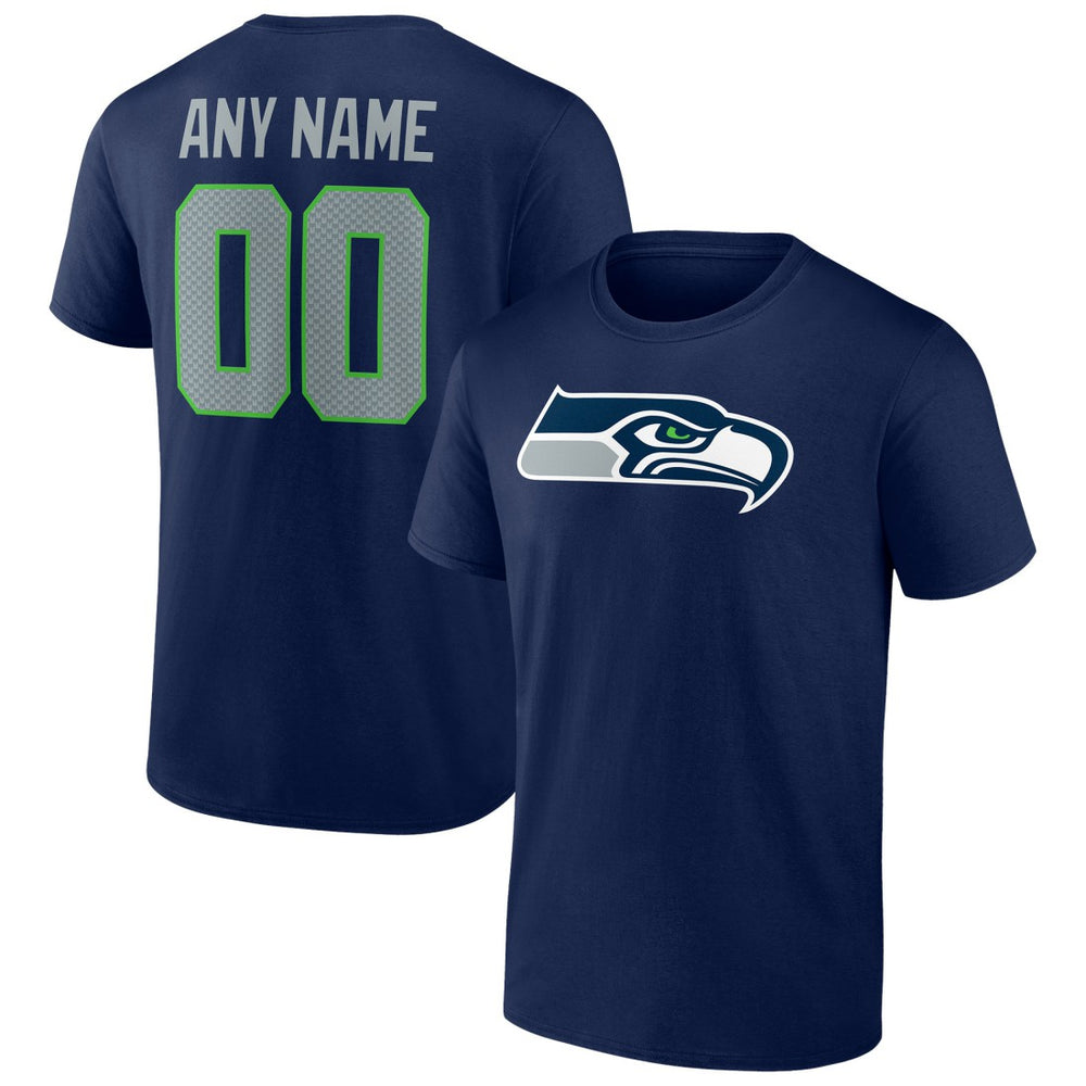 Seattle Seahawks Team Authentic Personalized Name & Number T-Shirt College Navy