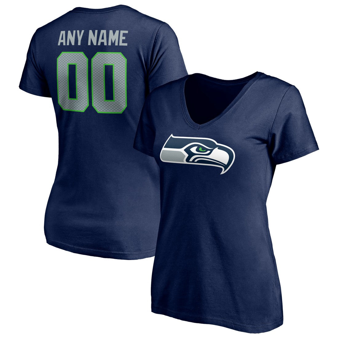 Seattle Seahawks Women's Team Authentic Personalized Name & Number V-Neck T-Shirt College Navy