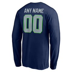 Seattle Seahawks Team Authentic Personalized Name & Number Long Sleeve T-Shirt College Navy