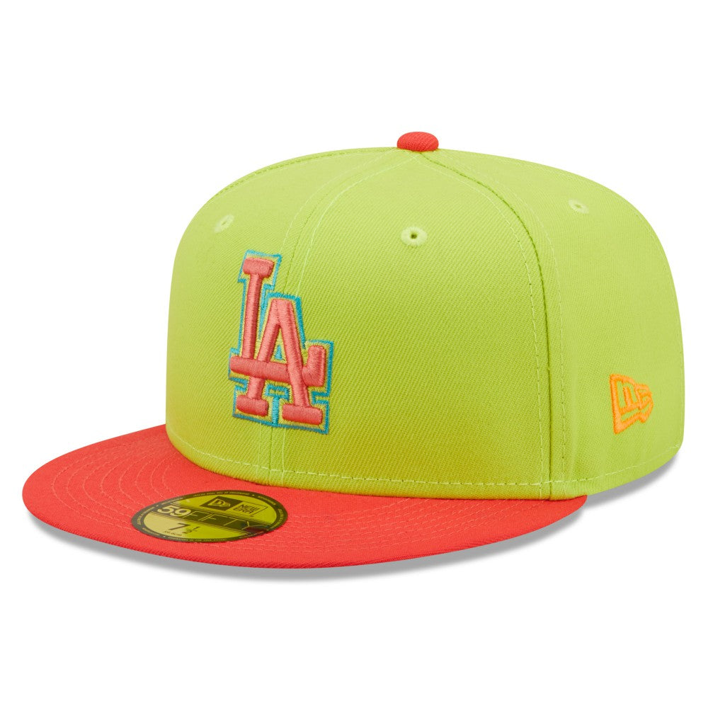 Los Angeles Dodgers New Era Cyber Highlighter 59FIFTY Fitted Hat - Green/Red Hats