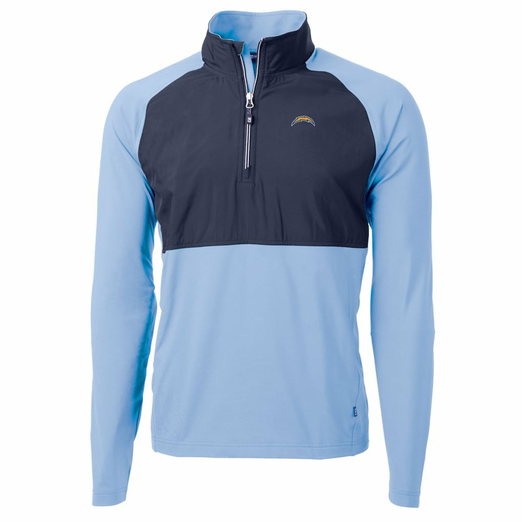 Los Angeles Chargers Cutter & Buck Adapt Eco Knit Hybrid Recycled Quarter-Zip Raglan Jacket Navy/Powder Blue