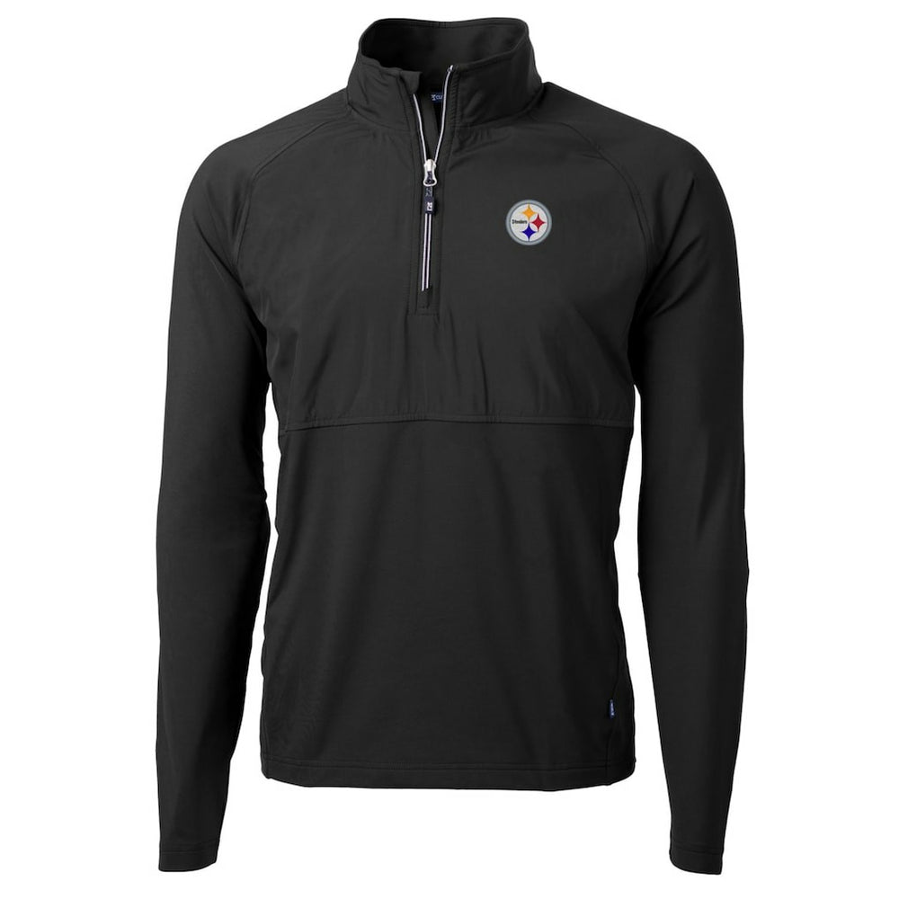 Pittsburgh Steelers Cutter & Buck Adapt Eco Knit Hybrid Recycled Quarter-Zip Raglan Jacket Black