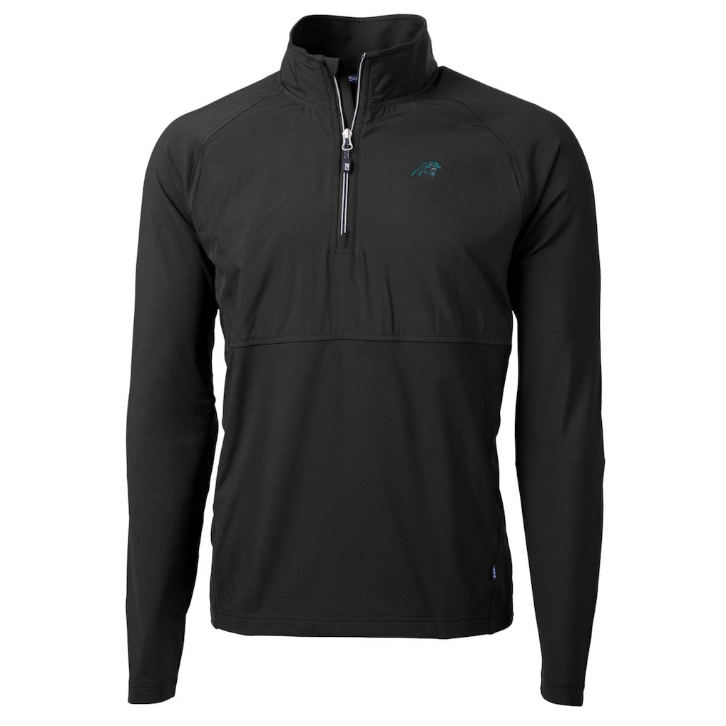 Carolina Panthers Cutter & Buck Adapt Eco Knit Hybrid Recycled Quarter-Zip Raglan Jacket Black