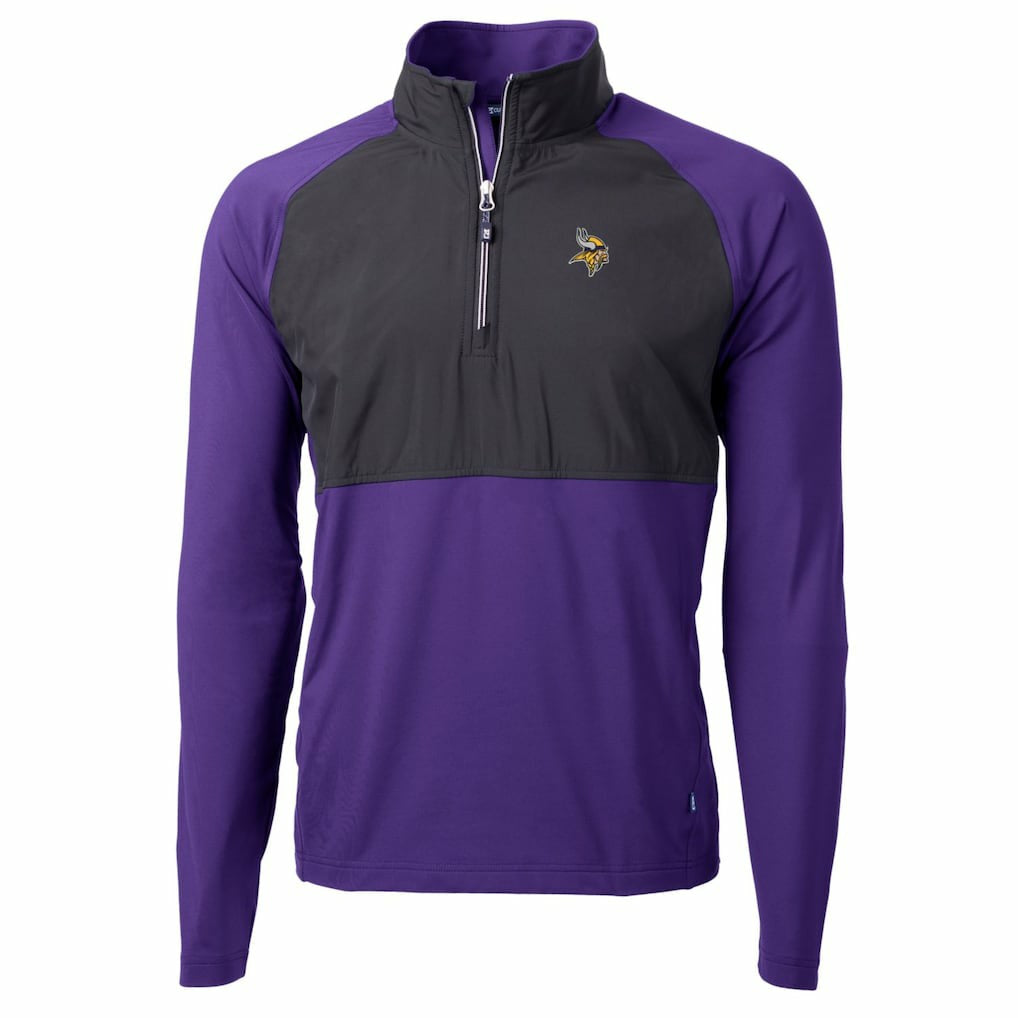 Minnesota Vikings Cutter & Buck Adapt Eco Knit Hybrid Recycled Quarter-Zip Raglan Jacket Black/Purple