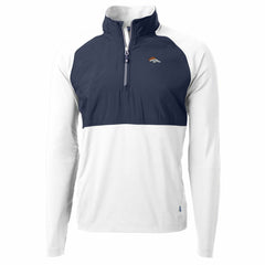 Denver Broncos Cutter & Buck Adapt Eco Knit Hybrid Recycled Quarter-Zip Raglan Jacket Navy/White