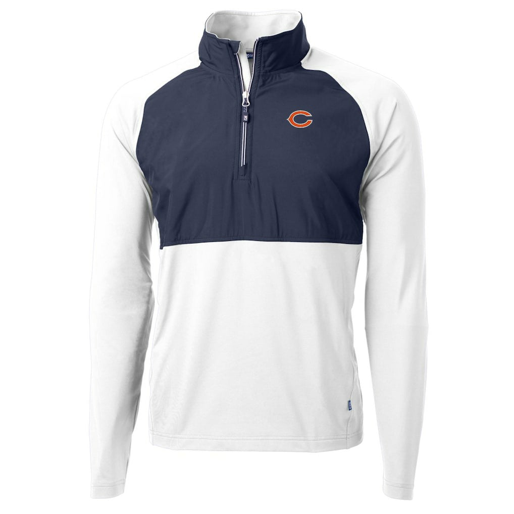 Chicago Bears Cutter & Buck Adapt Eco Knit Hybrid Recycled Quarter-Zip Raglan Jacket Navy/White