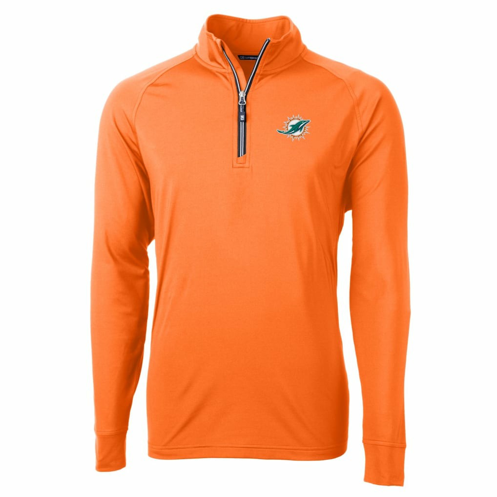 Miami Dolphins Cutter & Buck Adapt Eco Knit Stretch Recycled Quarter-Zip Jacket Orange