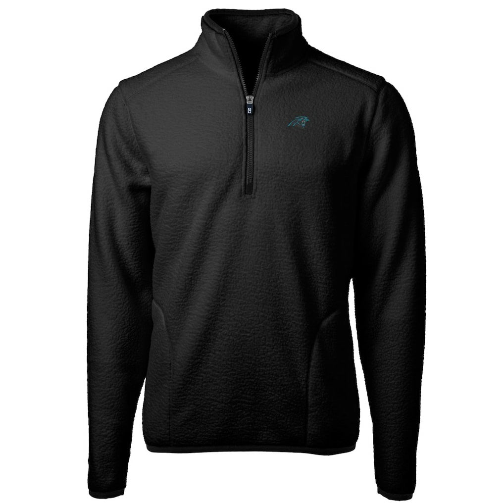 Carolina Panthers Cutter & Buck Big & Tall Cascade Eco Sherpa Fleece Quarter-Zip Pullover Jacket Black