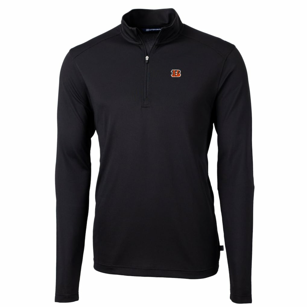Cincinnati Bengals Cutter & Buck Big & Tall Virtue Eco Pique Quarter-Zip Pullover Jacket Black