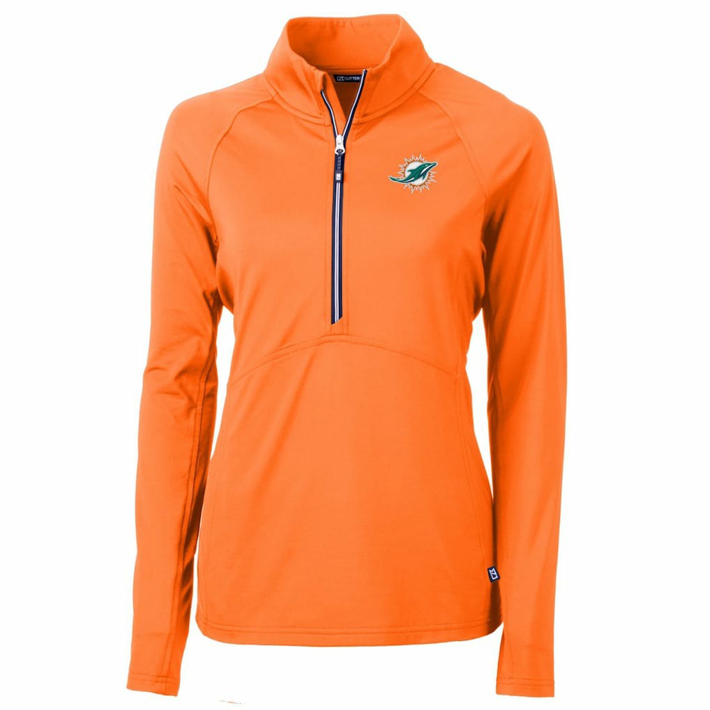 Miami Dolphins Cutter & Buck Women's Adapt Eco Knit Stretch Recycled Half-Zip Pullover Top Orange