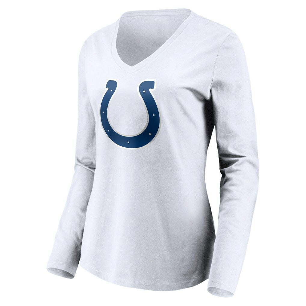 Indianapolis Colts Women's Team Authentic Logo Personalized Name & Number V-Neck Long Sleeve T-Shirt White