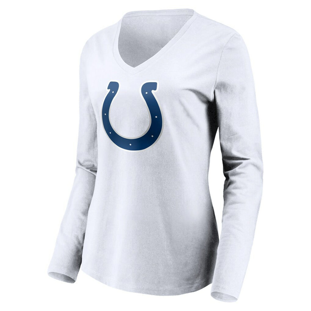 Indianapolis Colts Women's Team Authentic Logo Personalized Name & Number V-Neck Long Sleeve T-Shirt White
