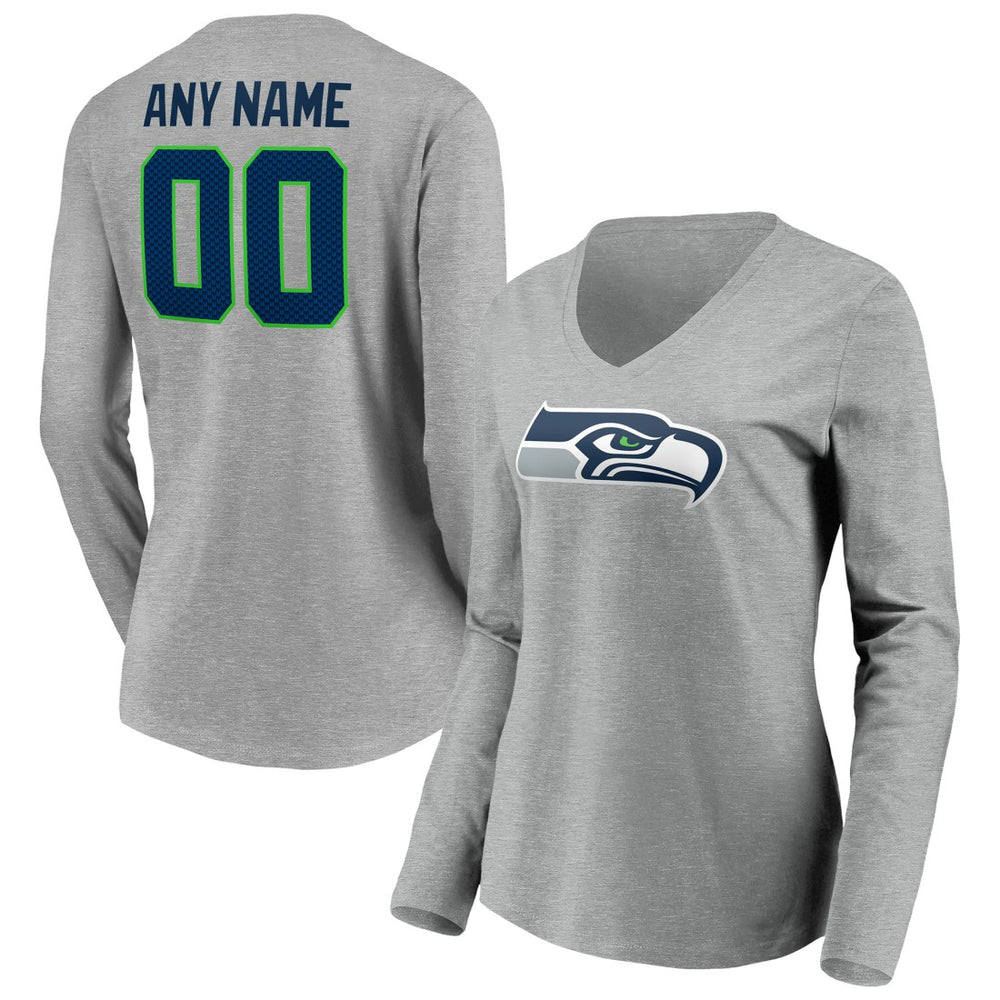 Seattle Seahawks Women's Team Authentic Custom Long Sleeve V-Neck T-Shirt Gray