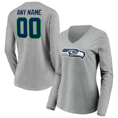 Seattle Seahawks Women's Team Authentic Custom Long Sleeve V-Neck T-Shirt Gray