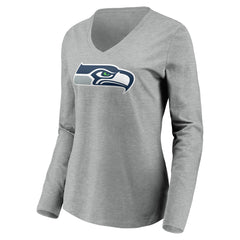 Seattle Seahawks Women's Team Authentic Custom Long Sleeve V-Neck T-Shirt Gray