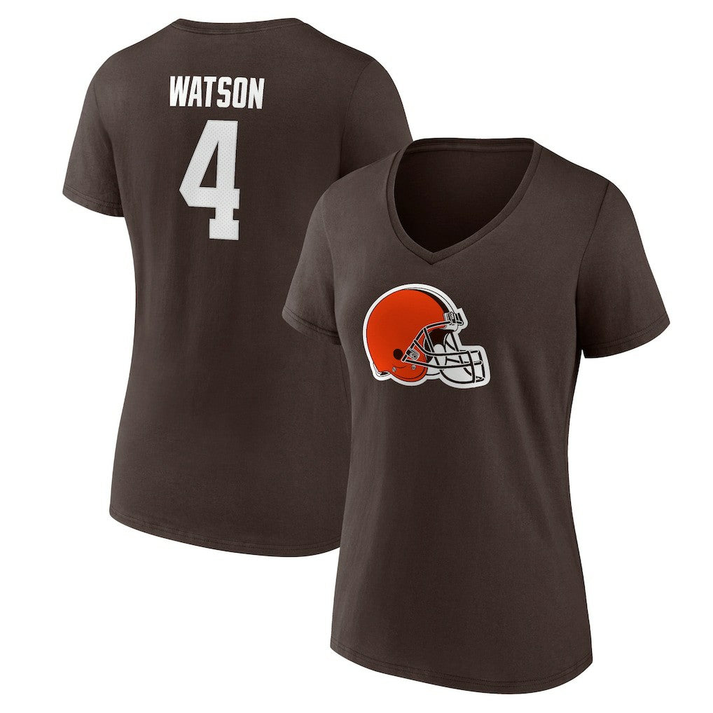 Deshaun Watson Cleveland Browns Women's Player Icon Name & Number V-Neck T-Shirt Brown